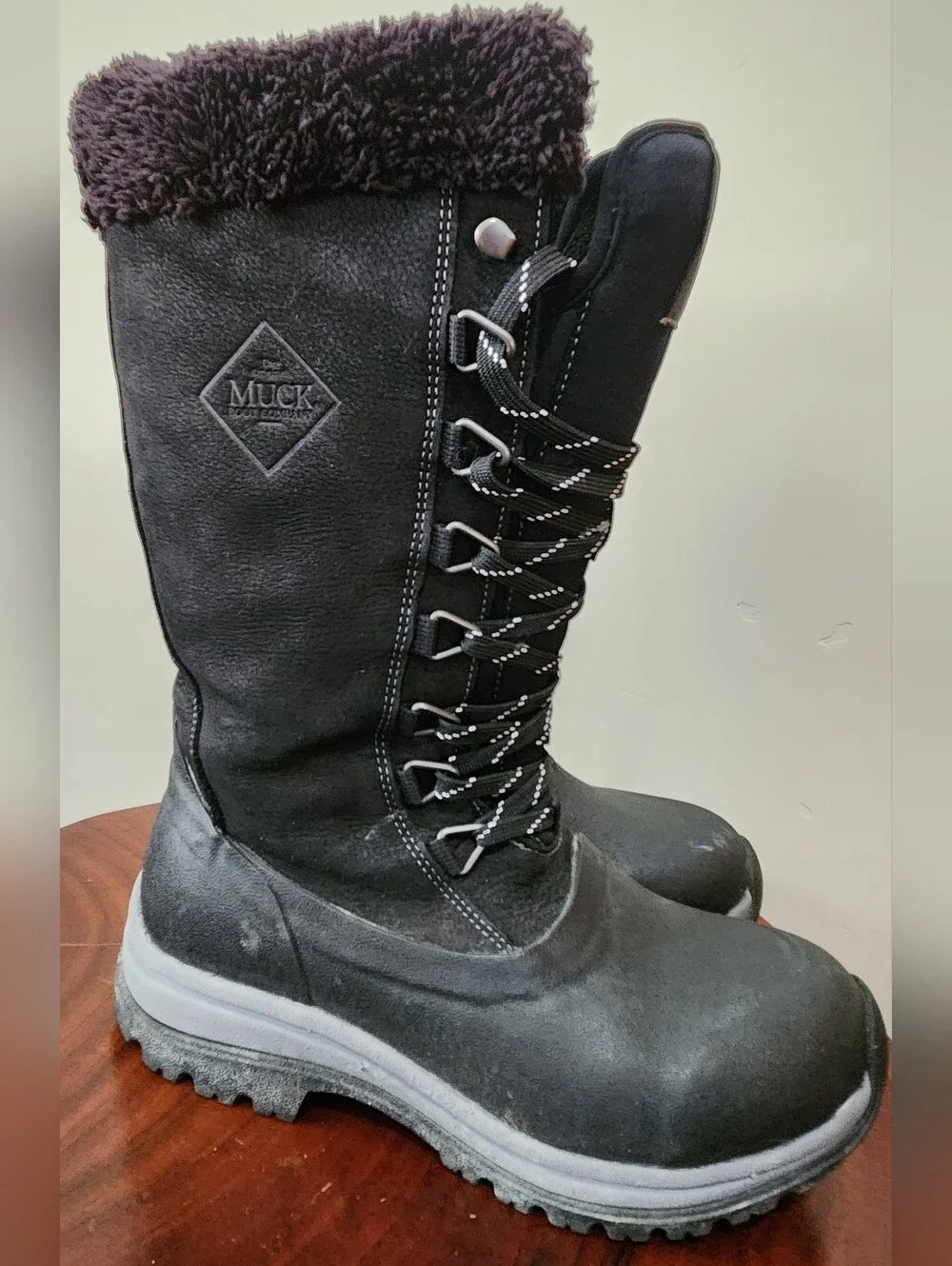 Muck Boot Co. Women's Size 6 Arctic Après Lace Tall Winter Boots Black Faux Fur